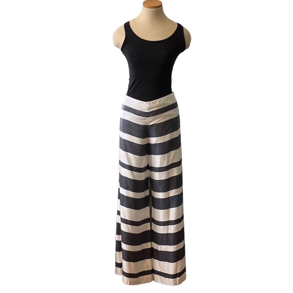 Trina Turk ‘Netti Parasol’ Striped Wide-Leg Pants, Dark Navy/White, size 8